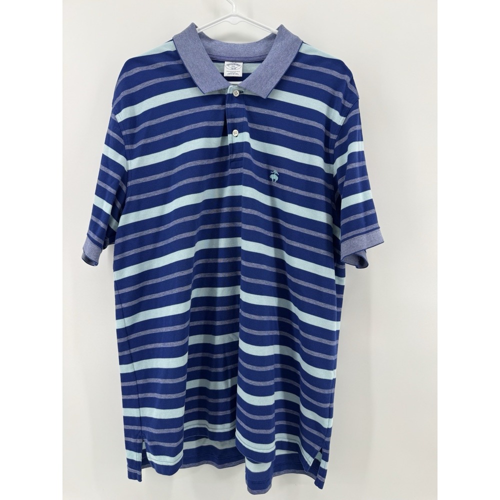Brooks Brothers Polo Shirt Mens  XXL Performance Slim Fit Blue Striped Cotton